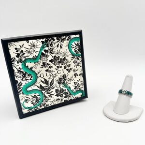 Gucci Interlocking G Silver & Enamel Band Ring - 15